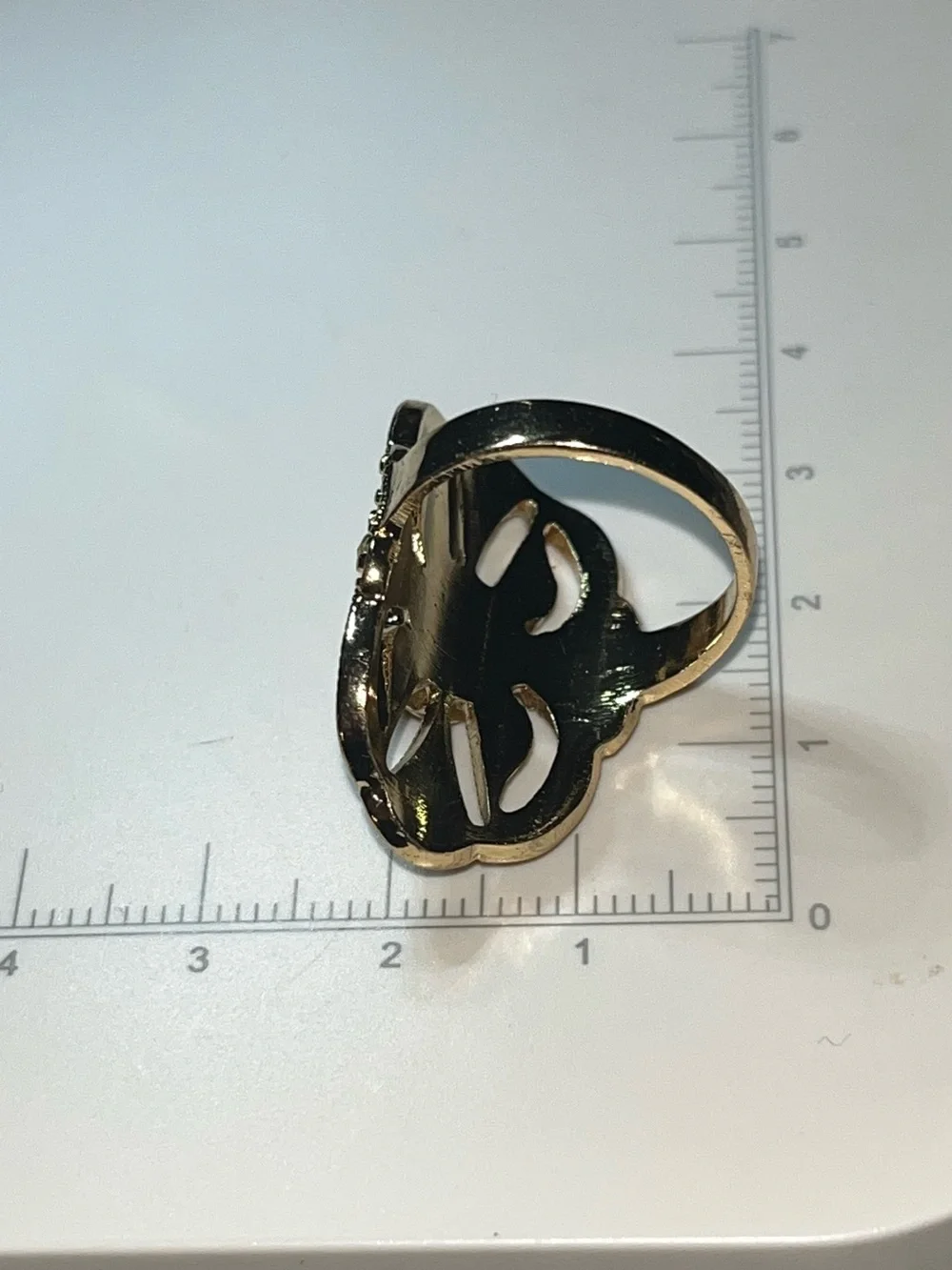 Vintage Gold Tone Statement Ring Red Crystal Rhinestone Cocktail Ring Size 8.25